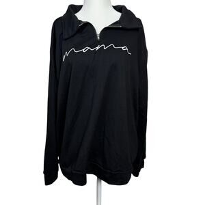Mama Quarter Zip Pullover Sweatshirt Black XL